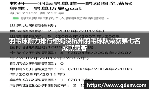 羽毛球耐力排行榜揭晓杭州羽毛球队荣获第七名成就显著